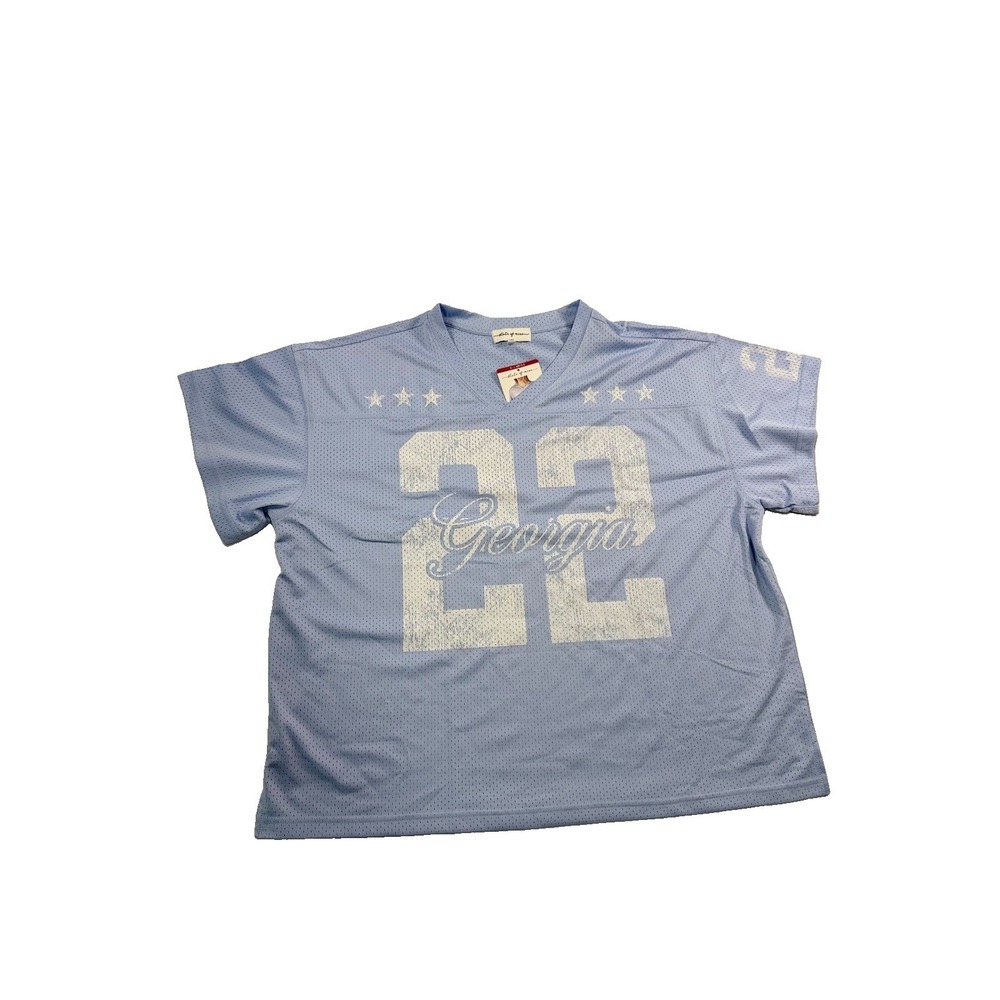 State Of Mine Women's Georgia #22 Light Blue Mesh Jersey Short Sleeve Top XL NWT